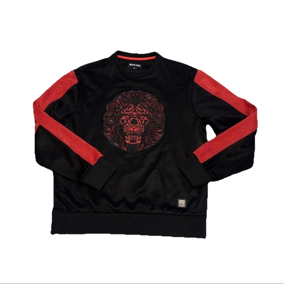 Makobi Other - Makobi jeans USA men’s Soft studded lion Side Zip Heavy Sweatshirt y2k Sz LARGE
